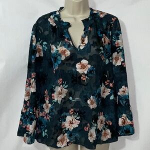 Elle FloralBlouse, Bell Sleeves, Teal